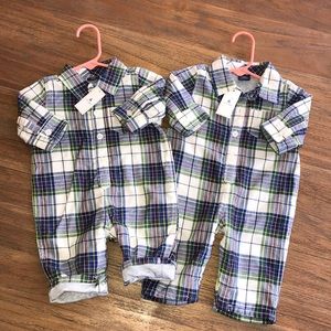 Twin boys Baby GAP plaid rompers NWT